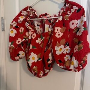 kate spade Red Floral Puff Sleeve  Blouse